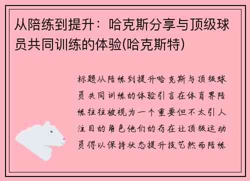 从陪练到提升：哈克斯分享与顶级球员共同训练的体验(哈克斯特)