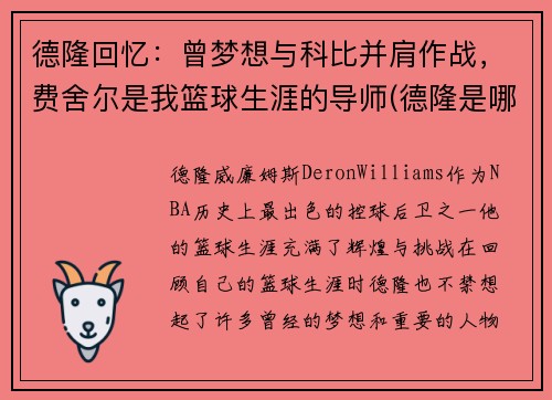 德隆回忆：曾梦想与科比并肩作战，费舍尔是我篮球生涯的导师(德隆是哪一年选秀)