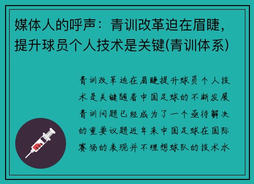 媒体人的呼声：青训改革迫在眉睫，提升球员个人技术是关键(青训体系)