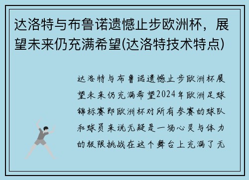 达洛特与布鲁诺遗憾止步欧洲杯，展望未来仍充满希望(达洛特技术特点)