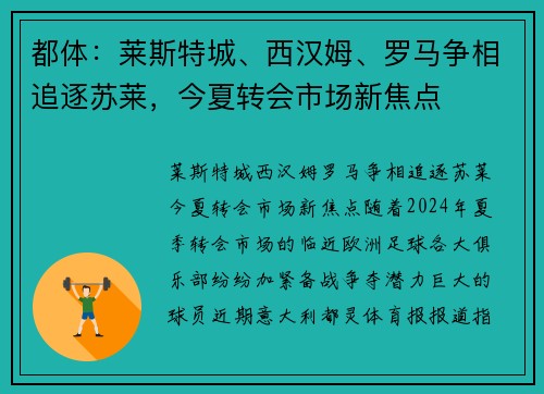 都体：莱斯特城、西汉姆、罗马争相追逐苏莱，今夏转会市场新焦点