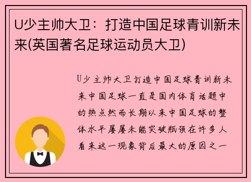 U少主帅大卫：打造中国足球青训新未来(英国著名足球运动员大卫)